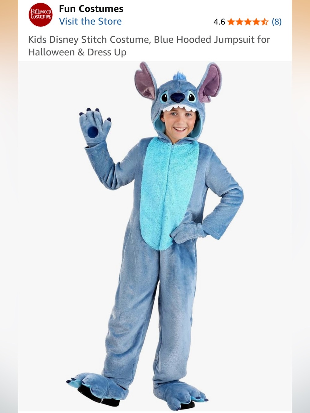 Disney Kids Stitch Plush Hooded Costume in Light Blue and Aqua